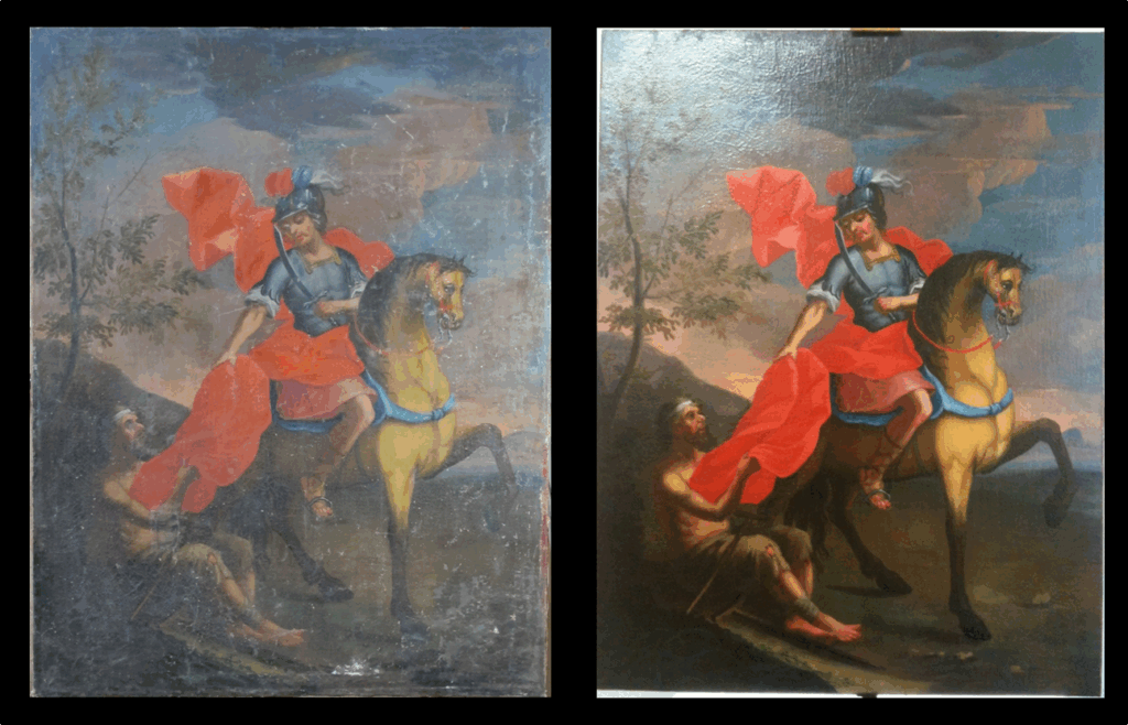 restauration d'une peinture à l'huile sur toile avant